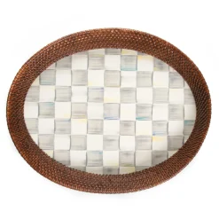 Bar Entertaining|Serveware|MacKenzie-Childs Sterling Check Rattan  Enamel Large Serving Tray