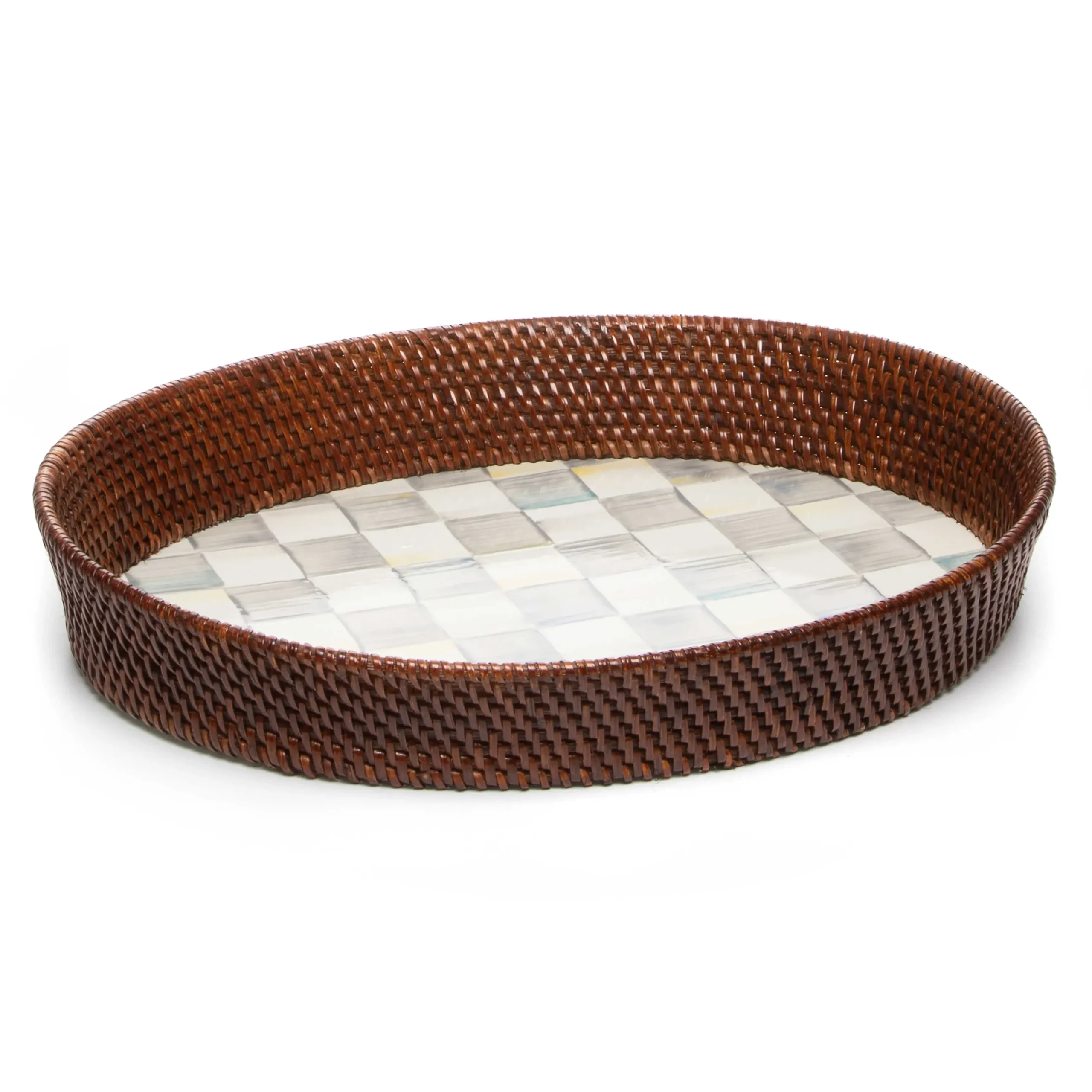Bar Entertaining|Serveware|MacKenzie-Childs Sterling Check Rattan Enamel Large Serving Tray