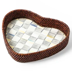 The Coffee Shop|Bar Entertaining|MacKenzie-Childs Sterling Check Rattan  Enamel Heart Tray