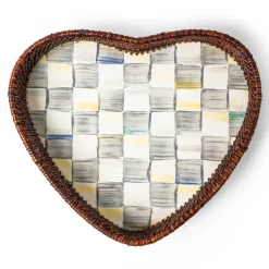 The Coffee Shop|Bar Entertaining|MacKenzie-Childs Sterling Check Rattan Enamel Heart Tray
