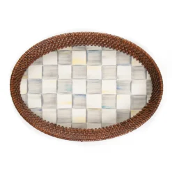 The Coffee Shop|Bar Entertaining|MacKenzie-Childs Sterling Check Rattan  Enamel Small Serving Tray