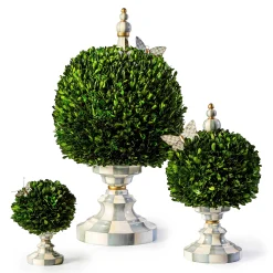 Spring|Greenery & Florals|MacKenzie-Childs Sterling Check Small Boxwood Centerpiece