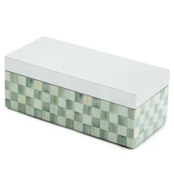 Room Accents|MacKenzie-Childs Sterling Check Small Lacquer Decorative Box with Hinged Lid