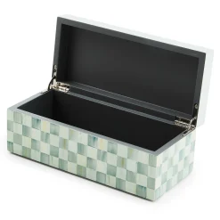 Room Accents|MacKenzie-Childs Sterling Check Small Lacquer Decorative Box with Hinged Lid