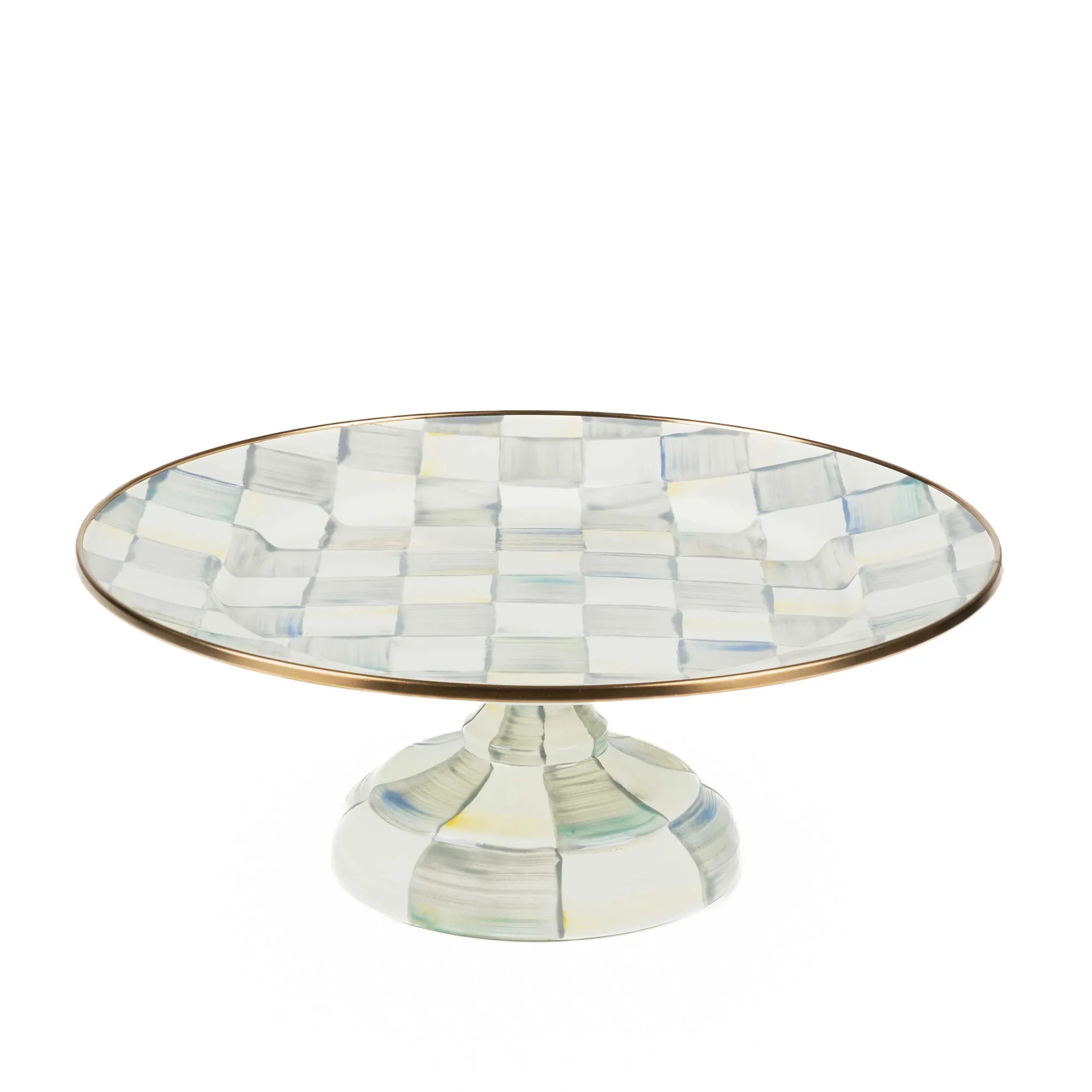 Serveware|MacKenzie-Childs Sterling Check Small Pedestal Platter