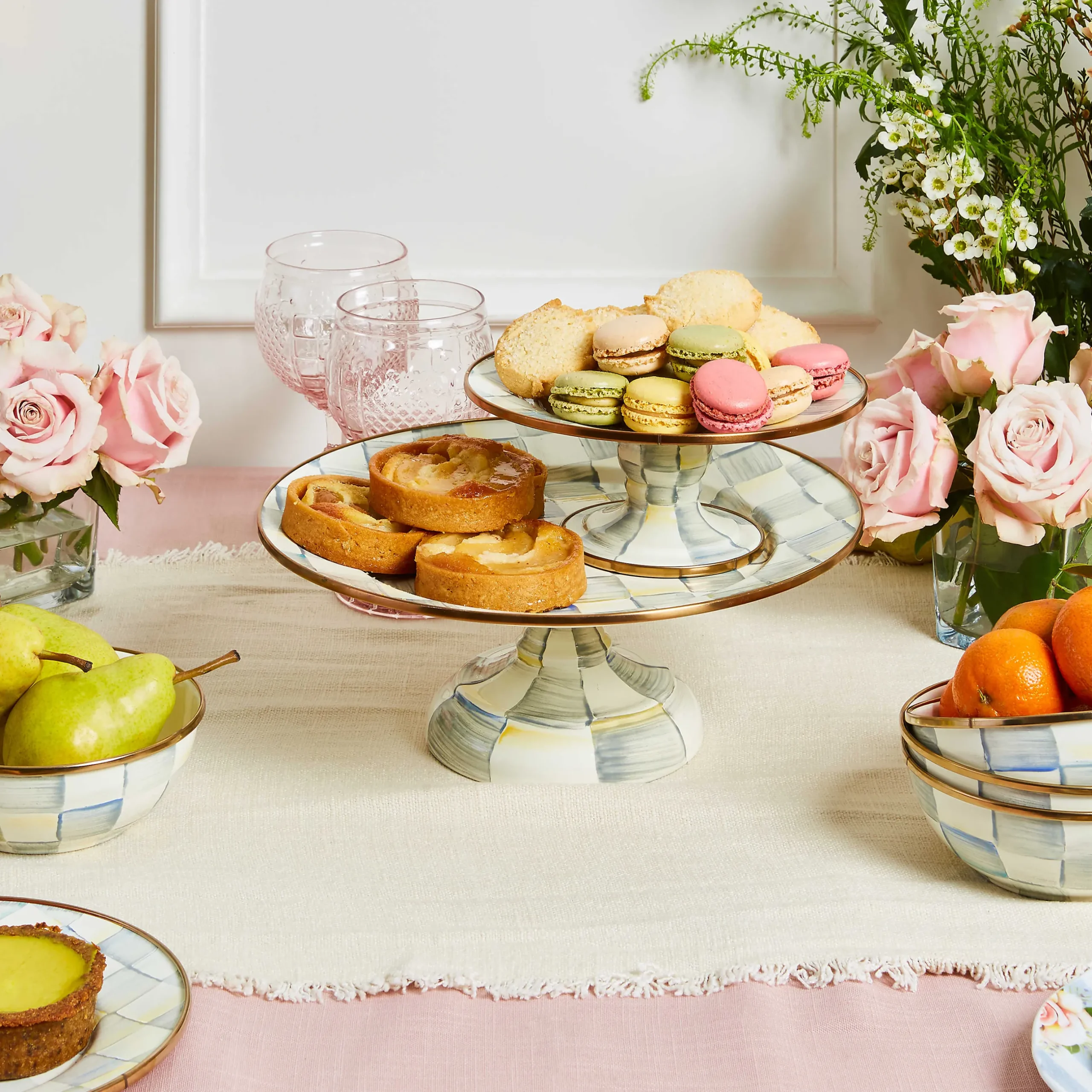 Serveware|MacKenzie-Childs Sterling Check Small Pedestal Platter
