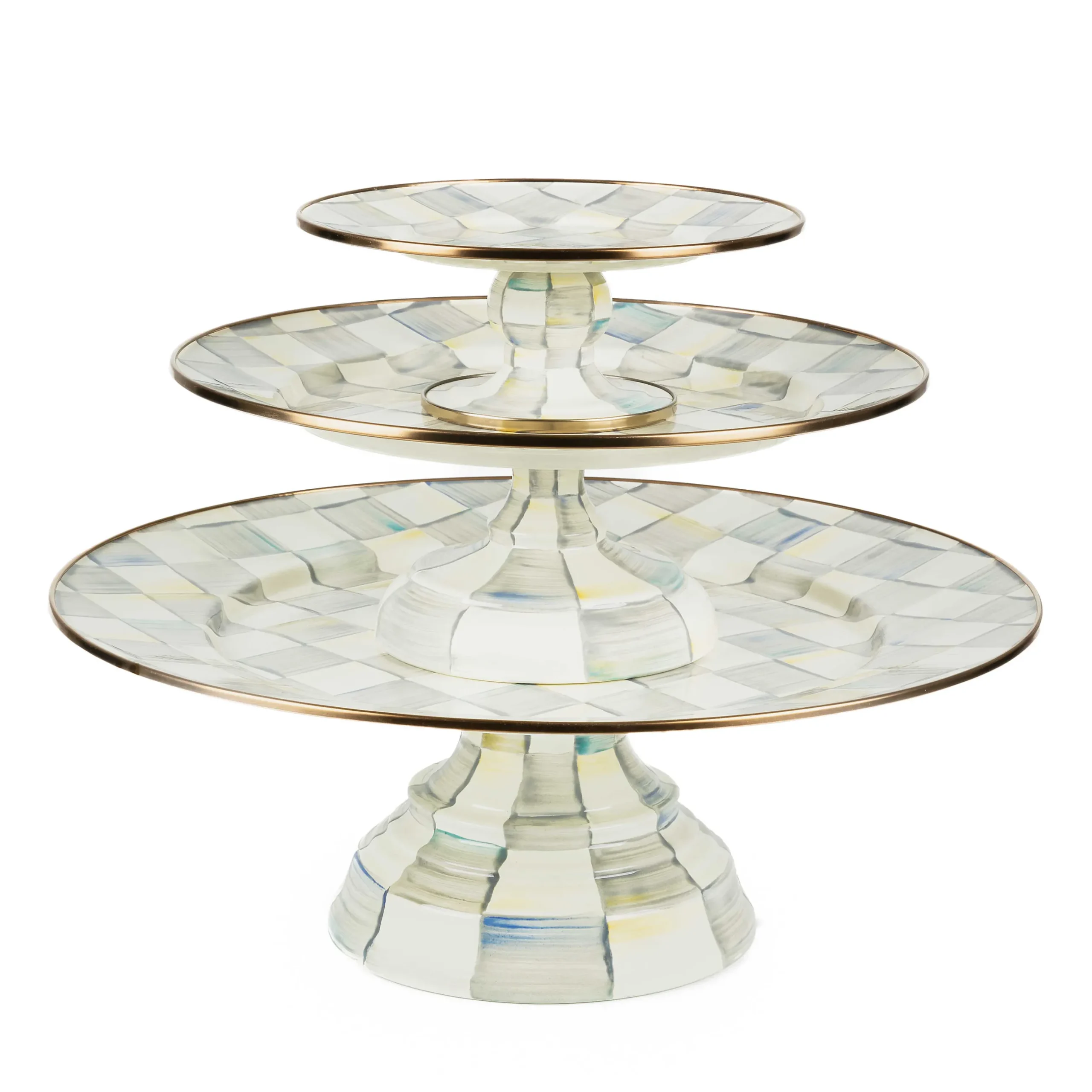 Serveware|MacKenzie-Childs Sterling Check Small Pedestal Platter