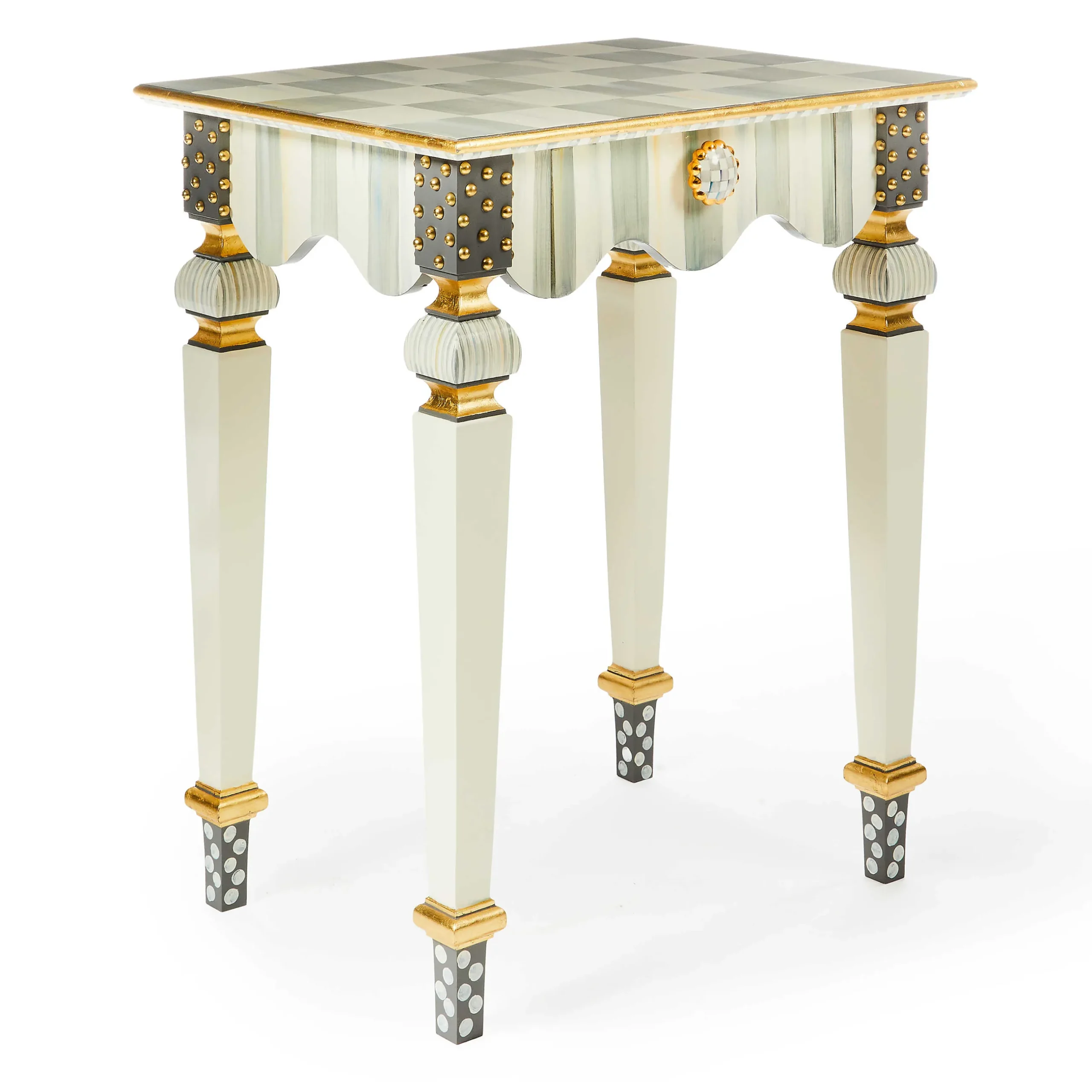 Living Room|MacKenzie-Childs Sterling Check Stripe Side Table