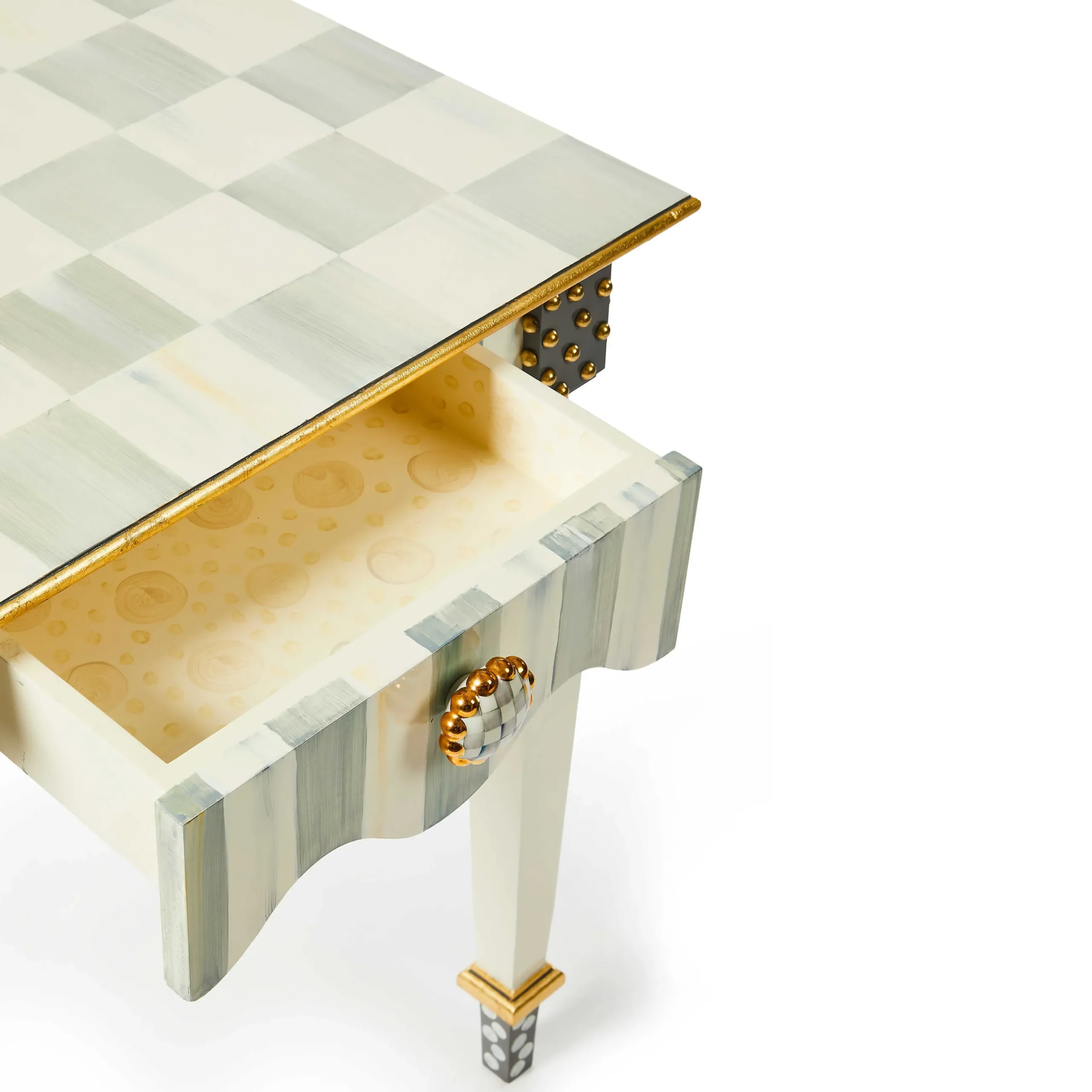 Living Room|MacKenzie-Childs Sterling Check Stripe Side Table
