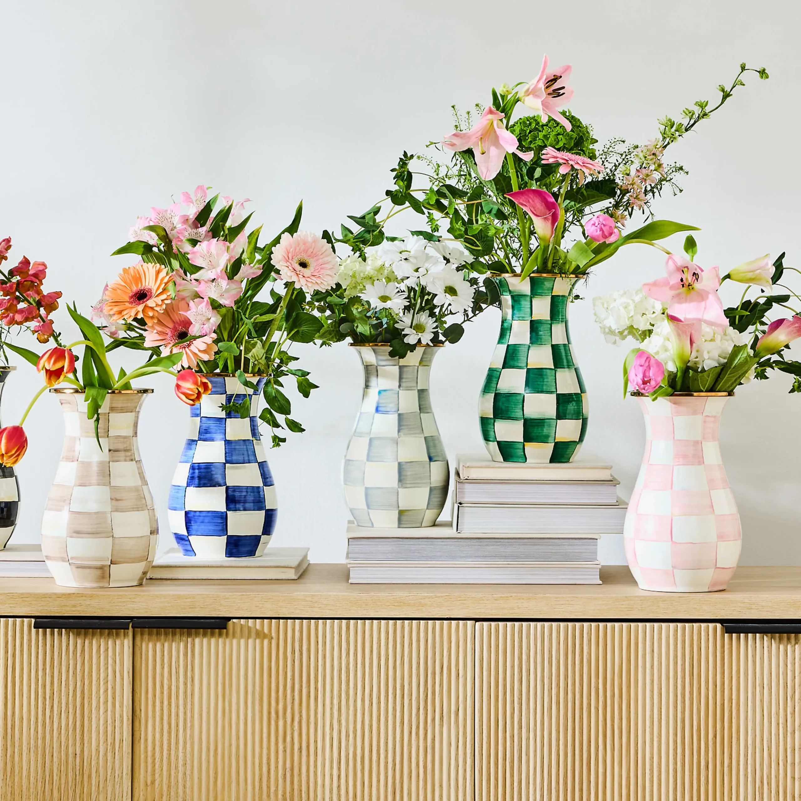 Greenery & Florals|Room Accents|MacKenzie-Childs Sterling Check Tall Vase