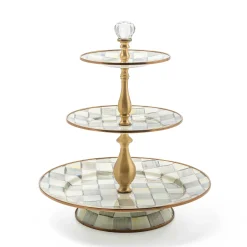 Bar Entertaining|Serveware|MacKenzie-Childs Sterling Check Three Tier Sweet Stand