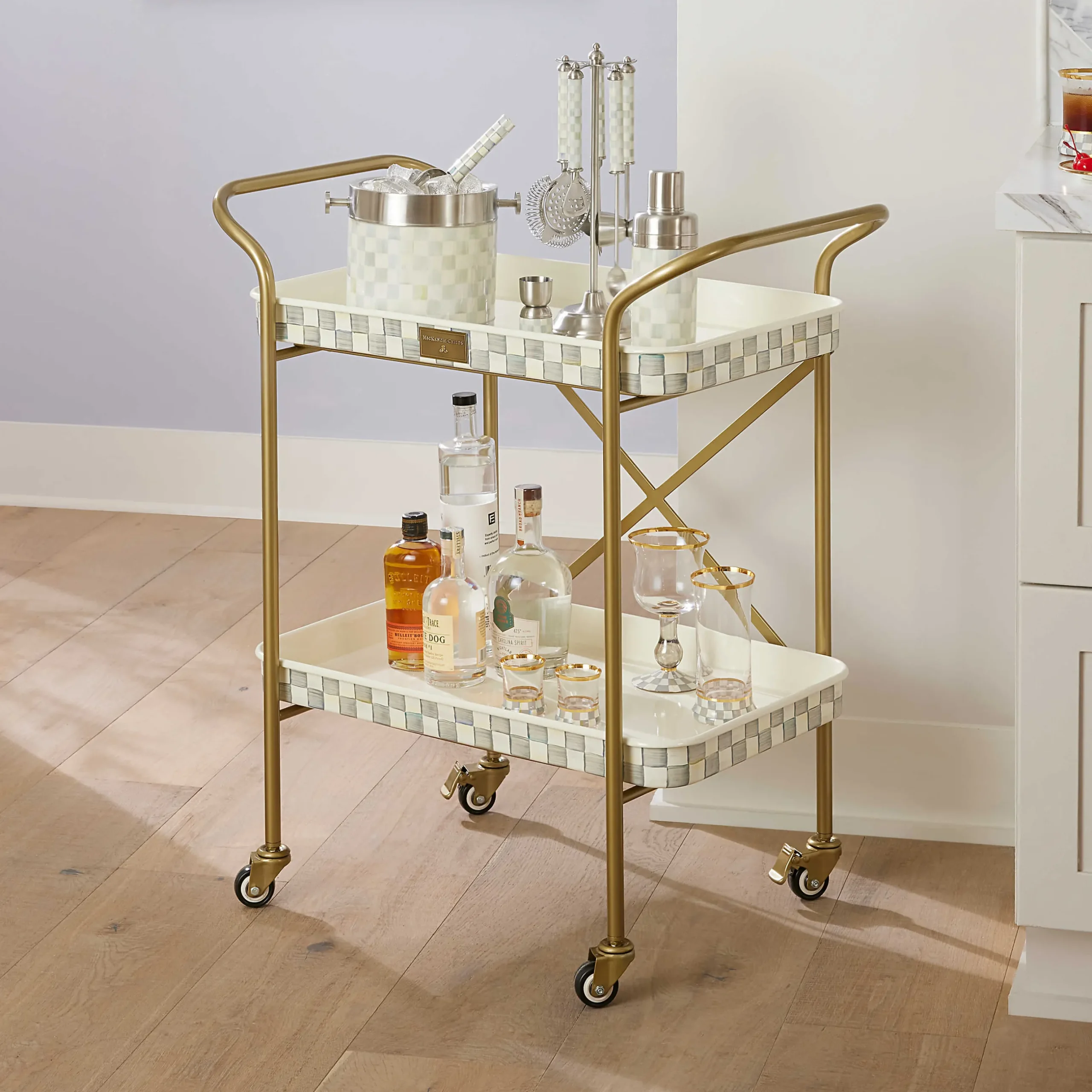 Dining Room & Kitchen|Bar Entertaining|MacKenzie-Childs Sterling Check 2-Tier Kitchen Cart