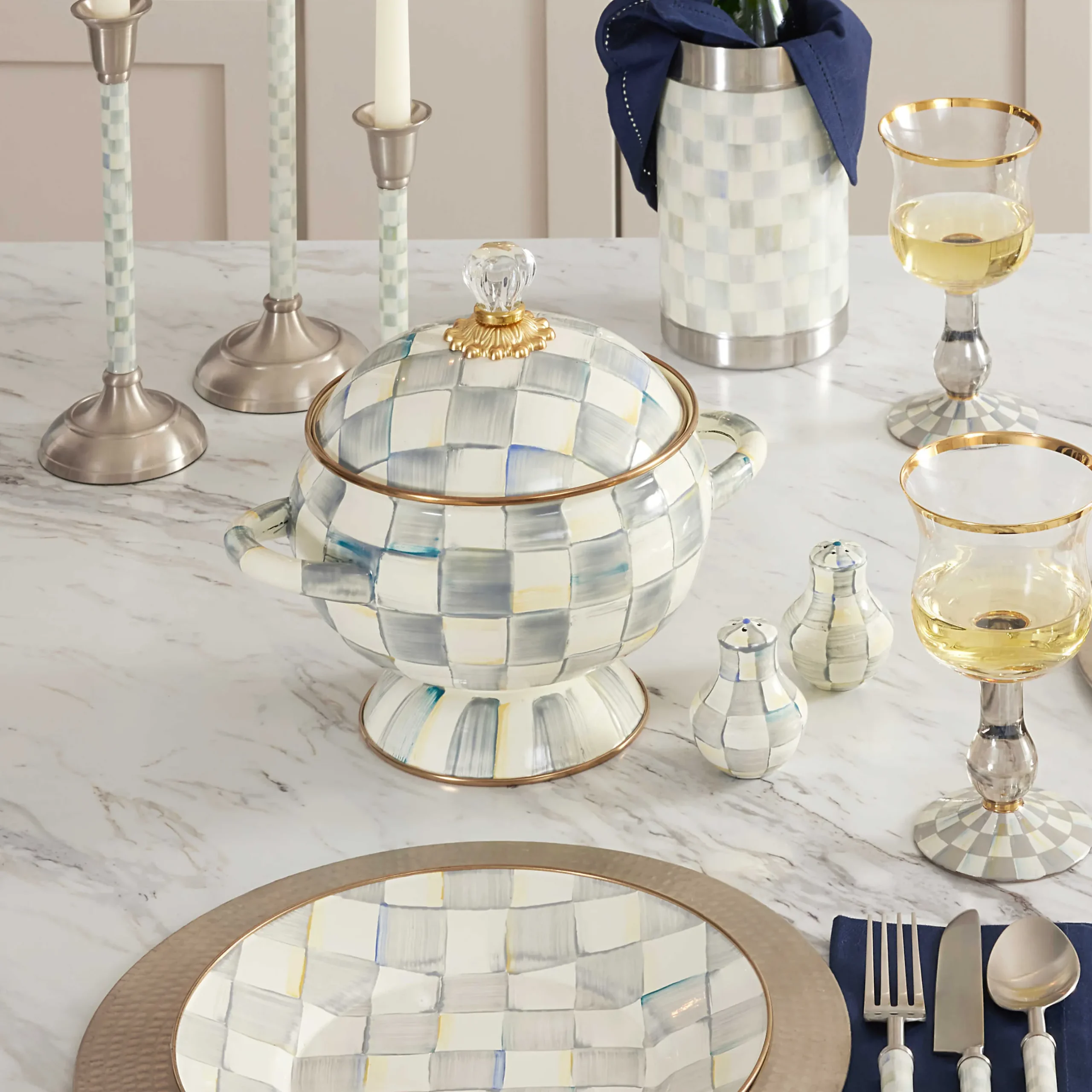 Fall Entertaining|Serveware|MacKenzie-Childs Sterling Check Tureen