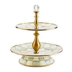 Fall Entertaining|Serveware|MacKenzie-Childs Sterling Check Two Tier Sweet Stand