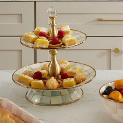 Fall Entertaining|Serveware|MacKenzie-Childs Sterling Check Two Tier Sweet Stand