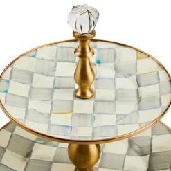 Fall Entertaining|Serveware|MacKenzie-Childs Sterling Check Two Tier Sweet Stand