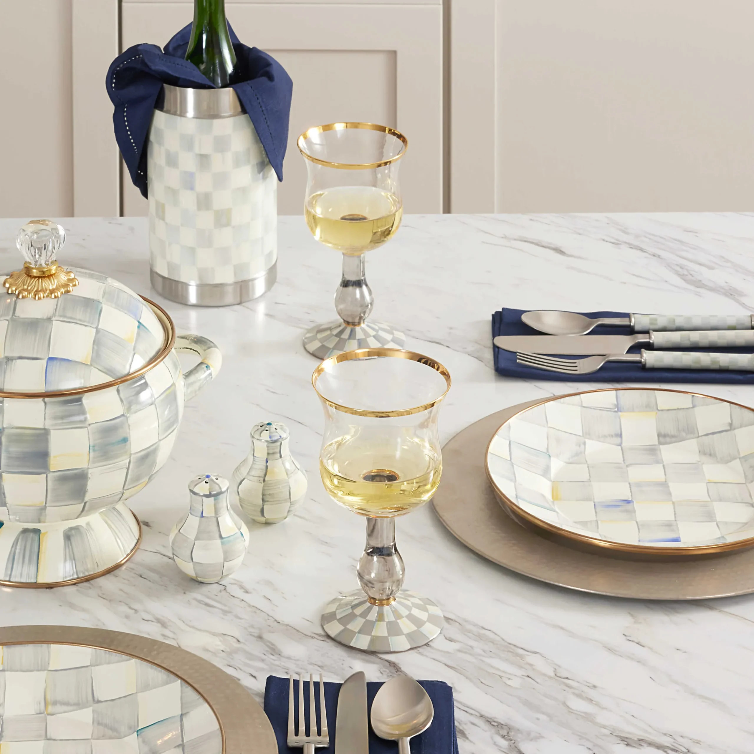 Fall Entertaining|Drinkware|MacKenzie-Childs Sterling Check Wine Glass