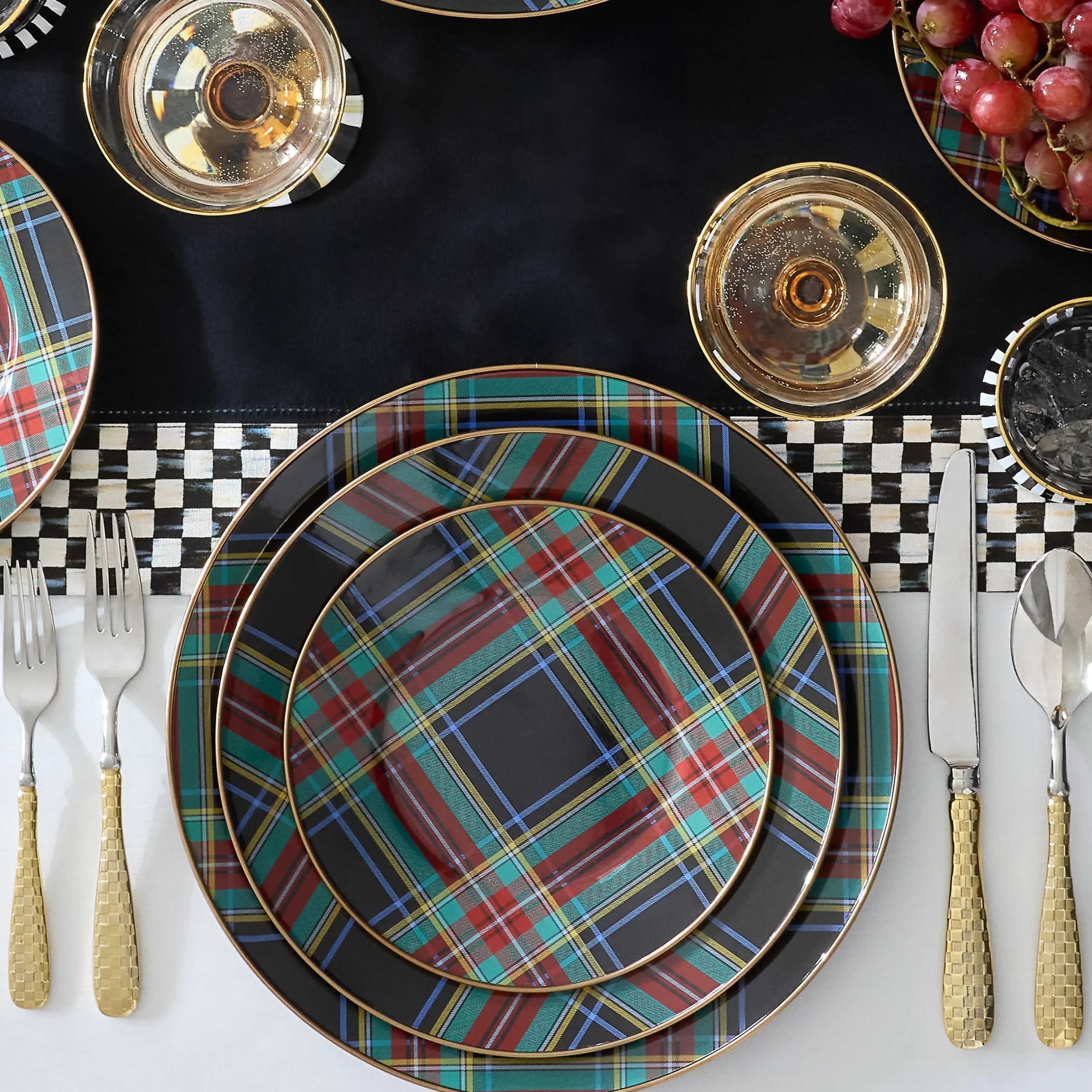 Dinnerware & Flatware|MacKenzie-Childs Tartan Black Dinner Plate