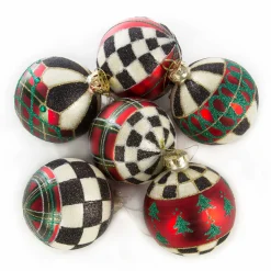 Holiday|MacKenzie-Childs Tartan Glass Ball Ornaments, Set of 6