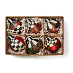 Holiday|MacKenzie-Childs Tartan Glass Large Ball Ornaments, Set of 6