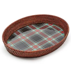 Serveware|MacKenzie-Childs Tartan Large Black Rattan Serving Tray
