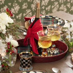 Serveware|MacKenzie-Childs Tartan Large Black Rattan Serving Tray