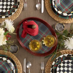 Serveware|MacKenzie-Childs Tartan Large Black Rattan Serving Tray
