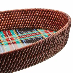 Serveware|MacKenzie-Childs Tartan Large Black Rattan Serving Tray