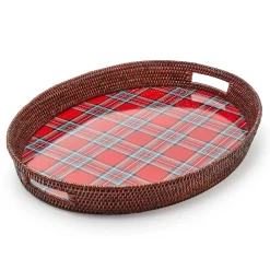 Serveware|MacKenzie-Childs Tartan Red Rattan Party Serving Tray