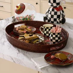 Serveware|MacKenzie-Childs Tartan Red Rattan Party Serving Tray