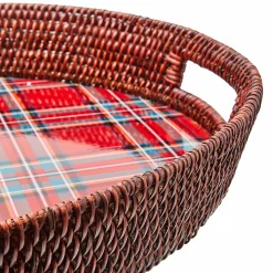 Serveware|MacKenzie-Childs Tartan Red Rattan Party Serving Tray