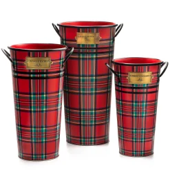 Holiday|Greenery & Florals|MacKenzie-Childs Tartastic Flower Buckets, Set of 3