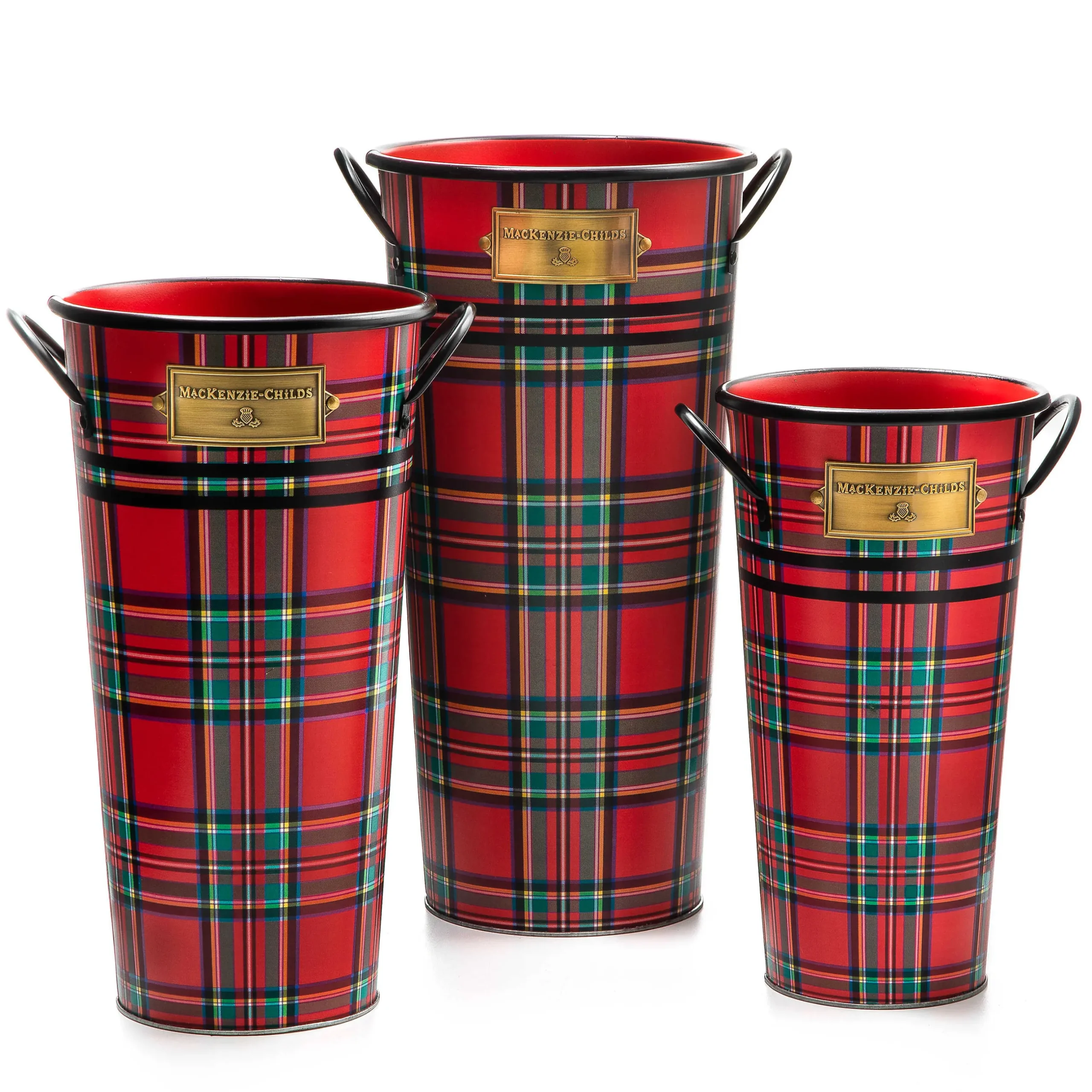 Holiday|Greenery & Florals|MacKenzie-Childs Tartastic Flower Buckets, Set of 3