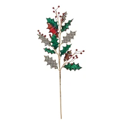Holiday|Greenery & Florals|MacKenzie-Childs Tartastic Holly Spray Stem