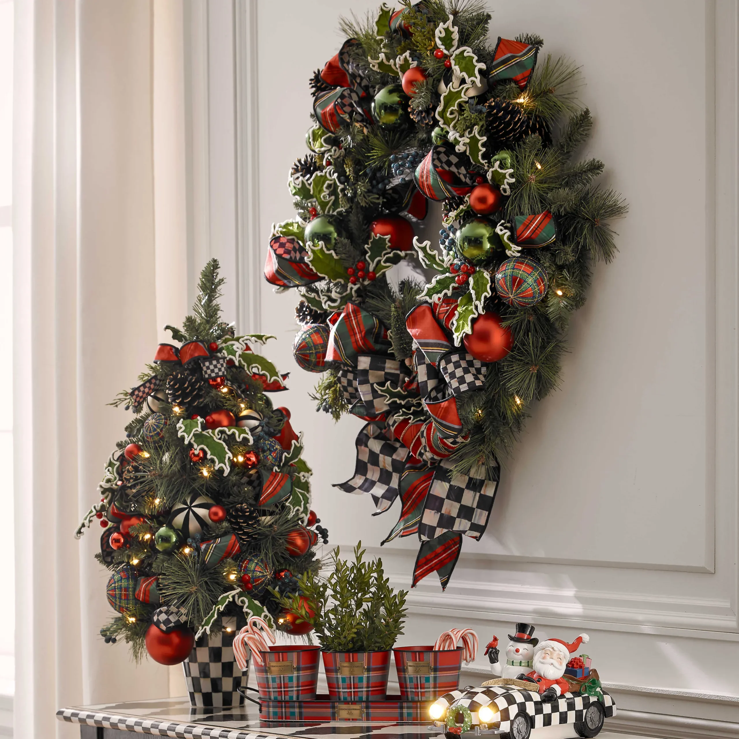 Holiday|Greenery & Florals|MacKenzie-Childs Tartastic Illuminated Wreath