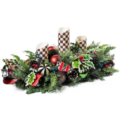 Holiday|Greenery & Florals|MacKenzie-Childs Tartastic Triple Candle Centerpiece