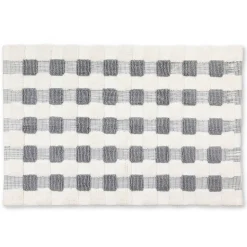 Bath & Bath Accessories|Rugs|MacKenzie-Childs Texture Check Sterling  White Basic Bath Rug