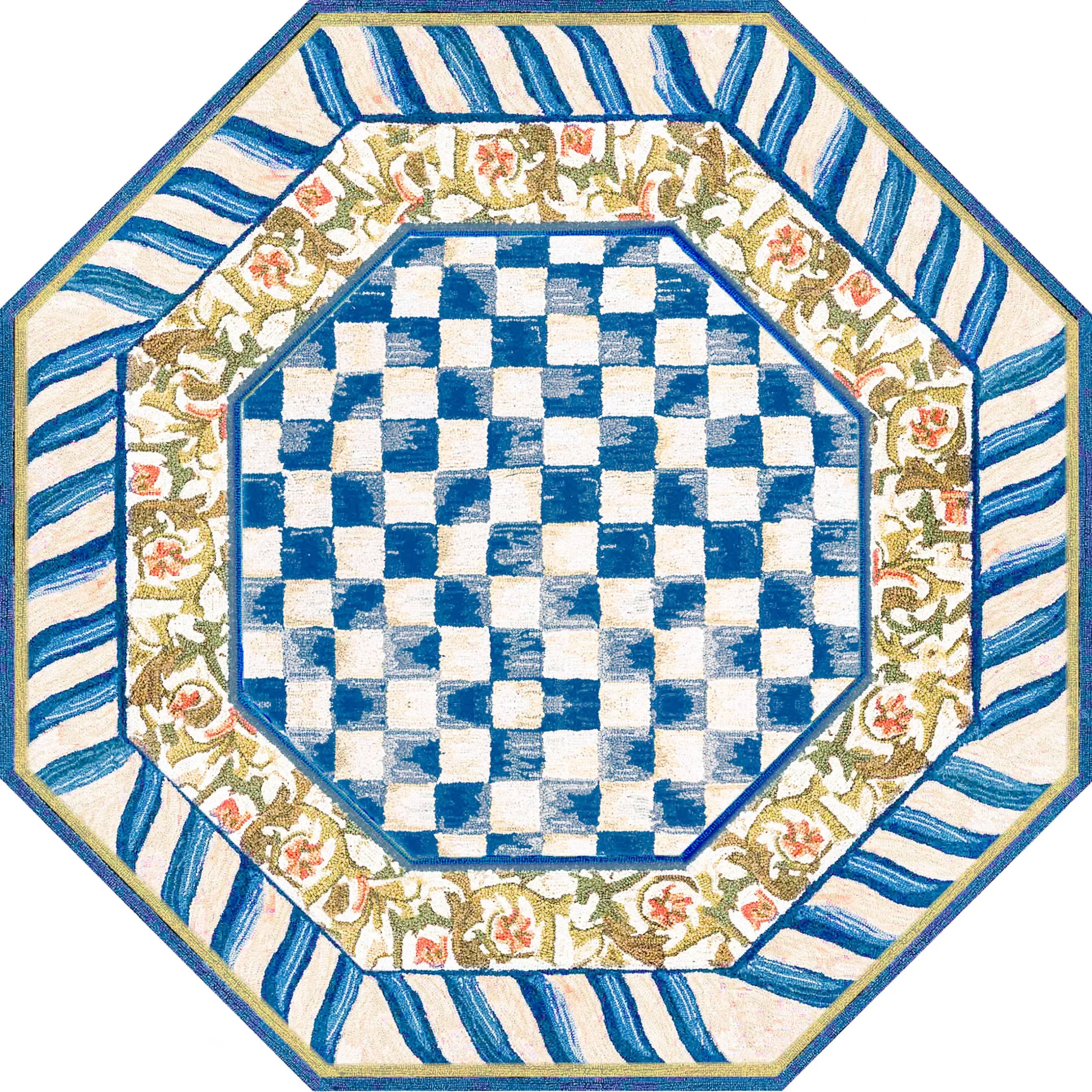 Rugs|MacKenzie-Childs Truly Royal Check 6' Octagon Washable Rug
