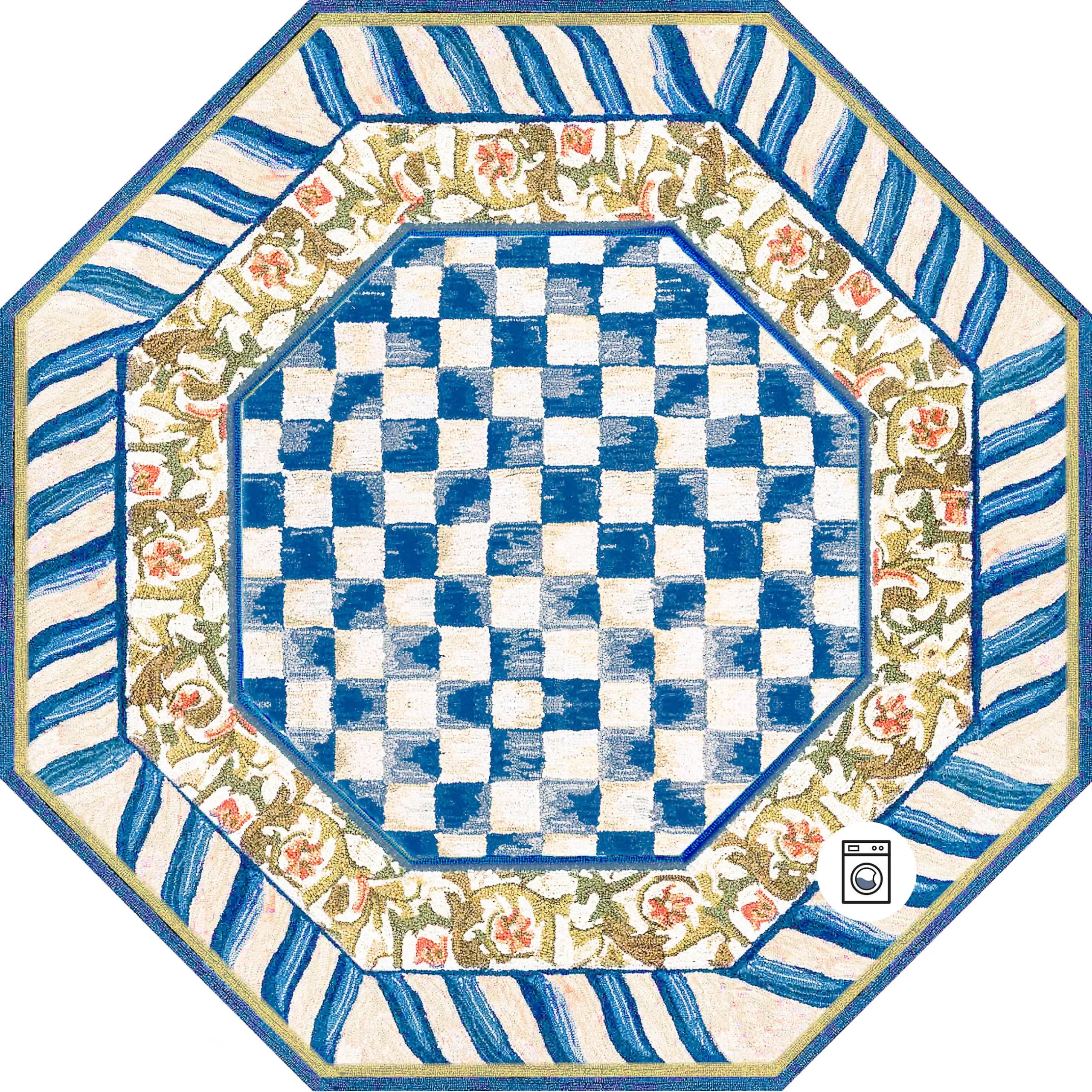 Rugs|MacKenzie-Childs Truly Royal Check 6' Octagon Washable Rug