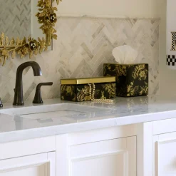 Room Accents|MacKenzie-Childs Twilight Toile Decorative Box with Gold Hinged Lid