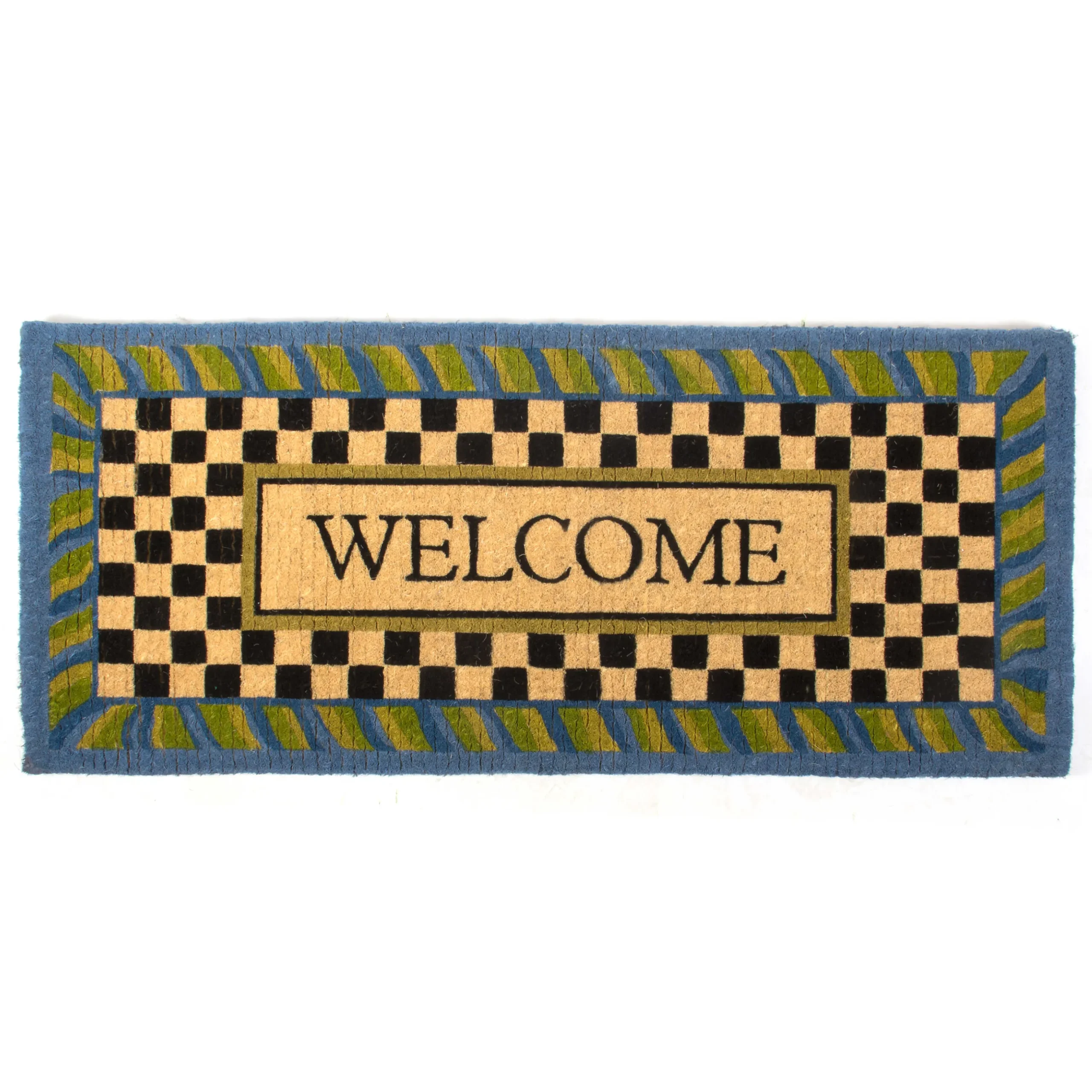 Rugs|MacKenzie-Childs Welcome Periwinkle Double Door Entrance Mat