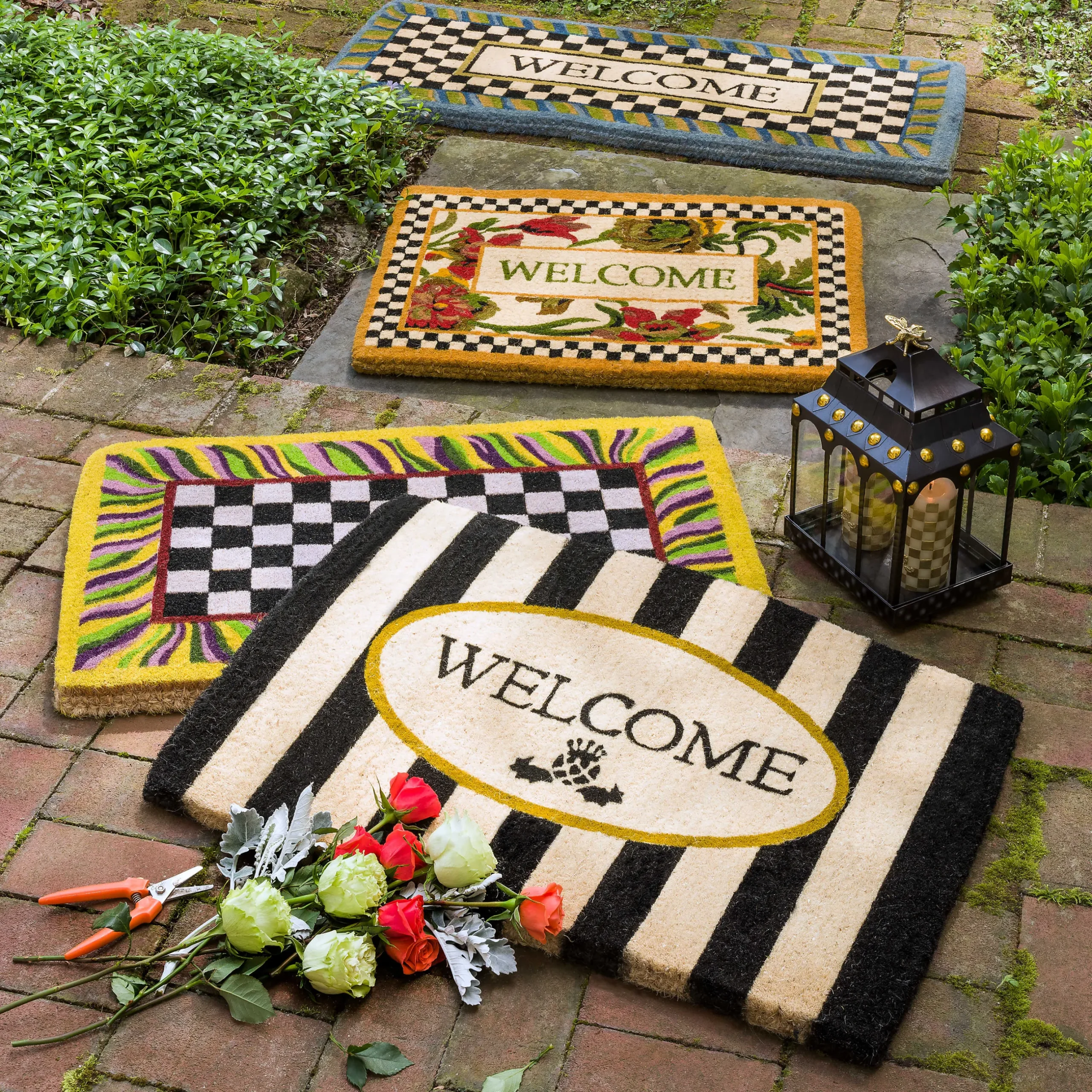 Rugs|MacKenzie-Childs Welcome Periwinkle Double Door Entrance Mat