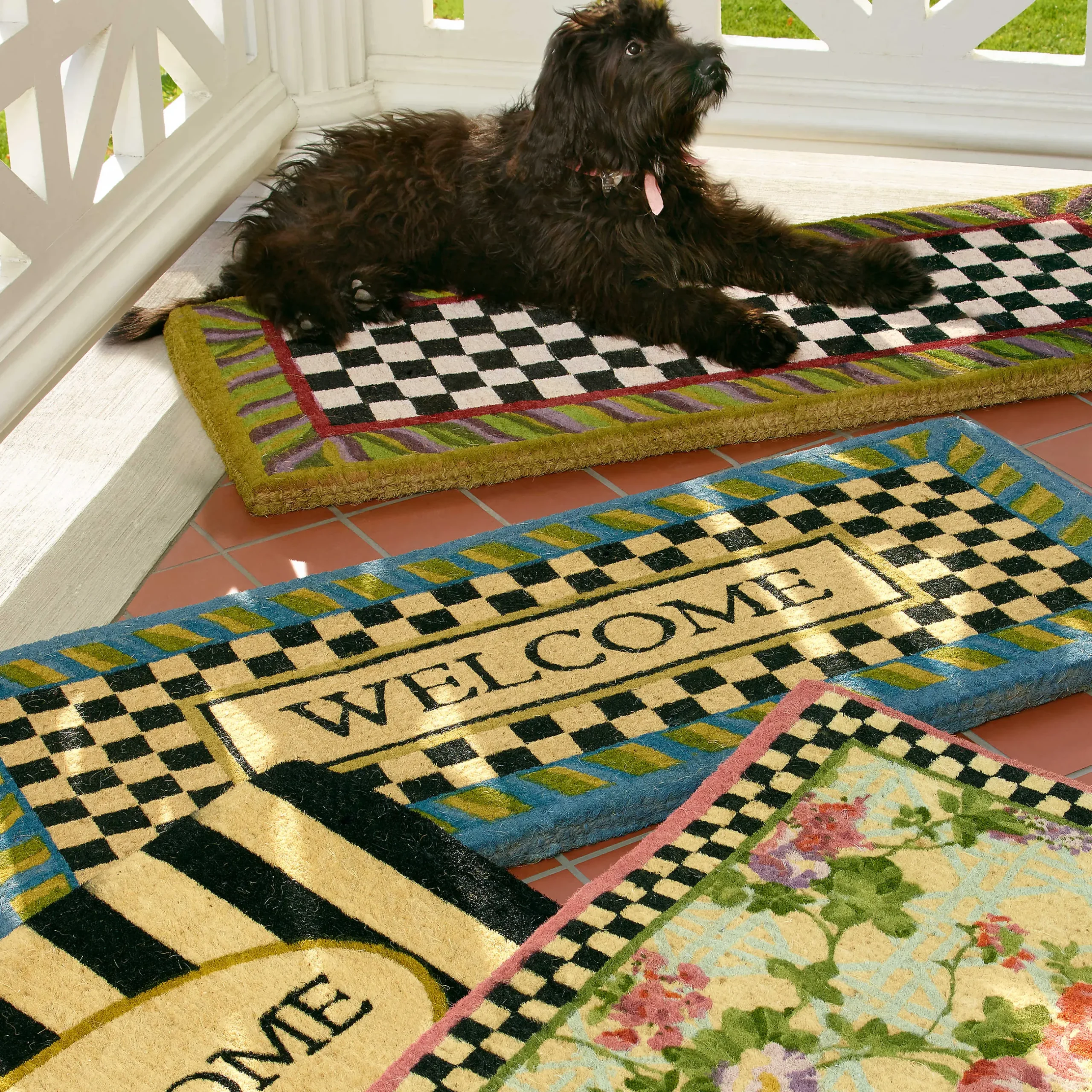 Rugs|MacKenzie-Childs Welcome Periwinkle Double Door Entrance Mat