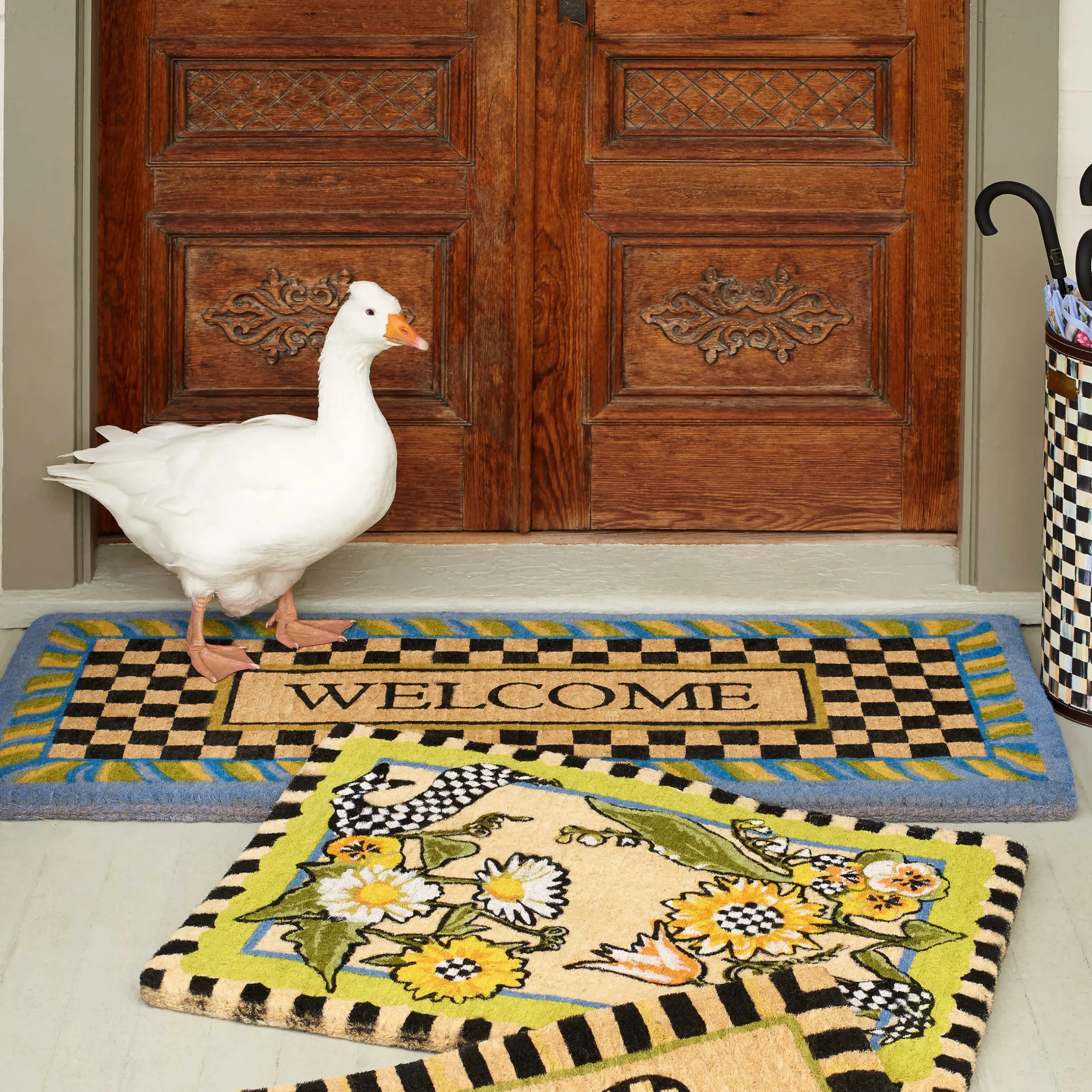 Rugs|MacKenzie-Childs Welcome Periwinkle Double Door Entrance Mat