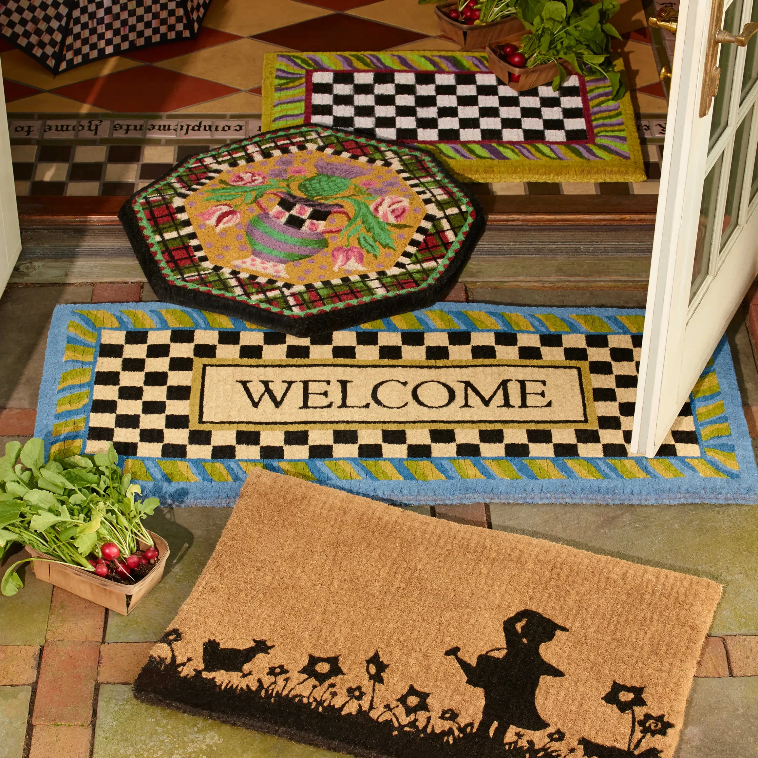Rugs|MacKenzie-Childs Welcome Periwinkle Double Door Entrance Mat