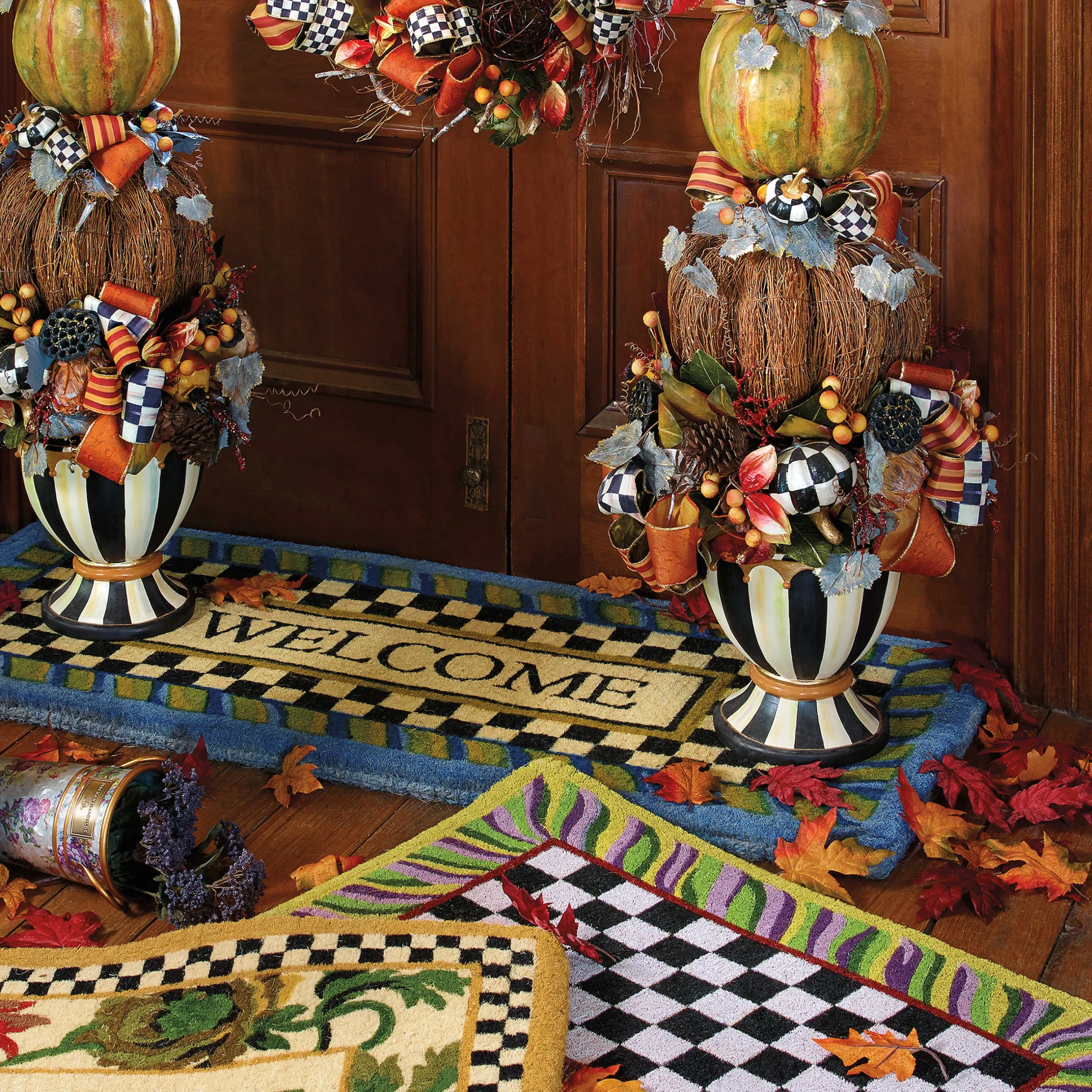 Rugs|MacKenzie-Childs Welcome Periwinkle Double Door Entrance Mat
