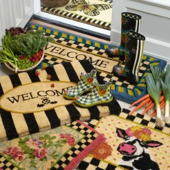 Rugs|MacKenzie-Childs Welcome Periwinkle Double Door Entrance Mat