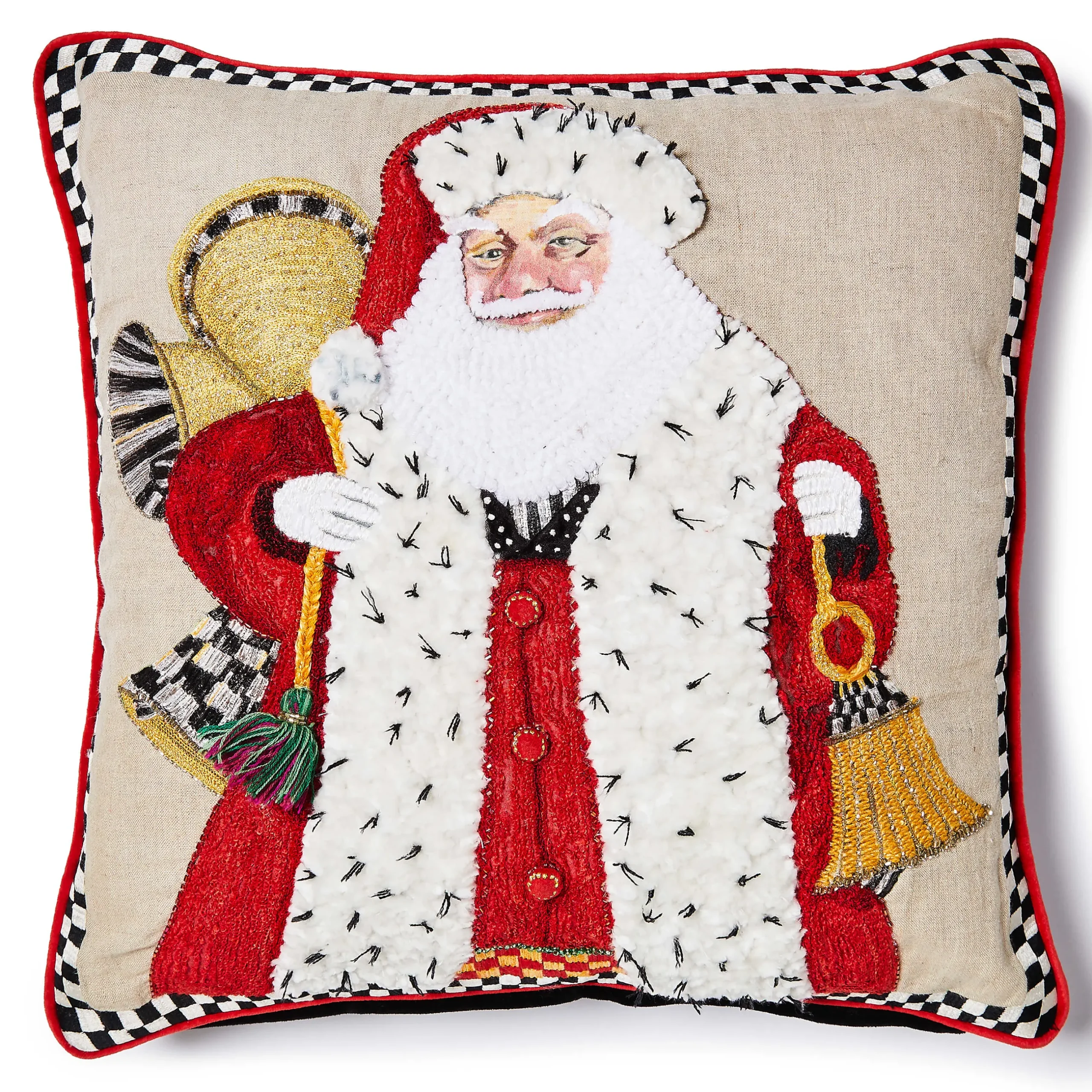 Pillows, Throws, & Cushions|MacKenzie-Childs Westminster Santa Embellished Throw Pillow