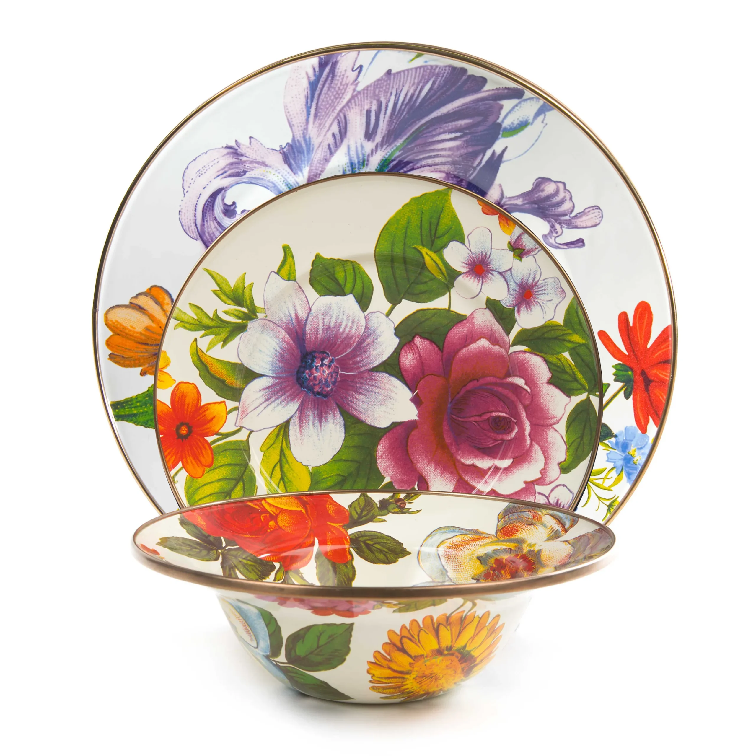 Kitchen & Dining Sets|Dinnerware & Flatware|MacKenzie-Childs White Flower Market 3 Piece Place Setting