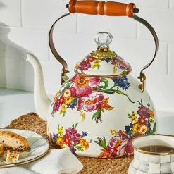 Tea Kettles|MacKenzie-Childs White Flower Market 3 Quart Tea Kettle